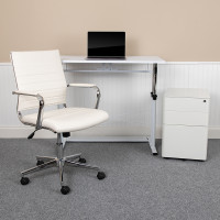 Flash Furniture BLN-NAN219CHP595M-WH-GG Work From Home Kit - White Adjustable Computer Desk, LeatherSoft Office Chair and Side Handle Locking Mobile Filing Cabinet